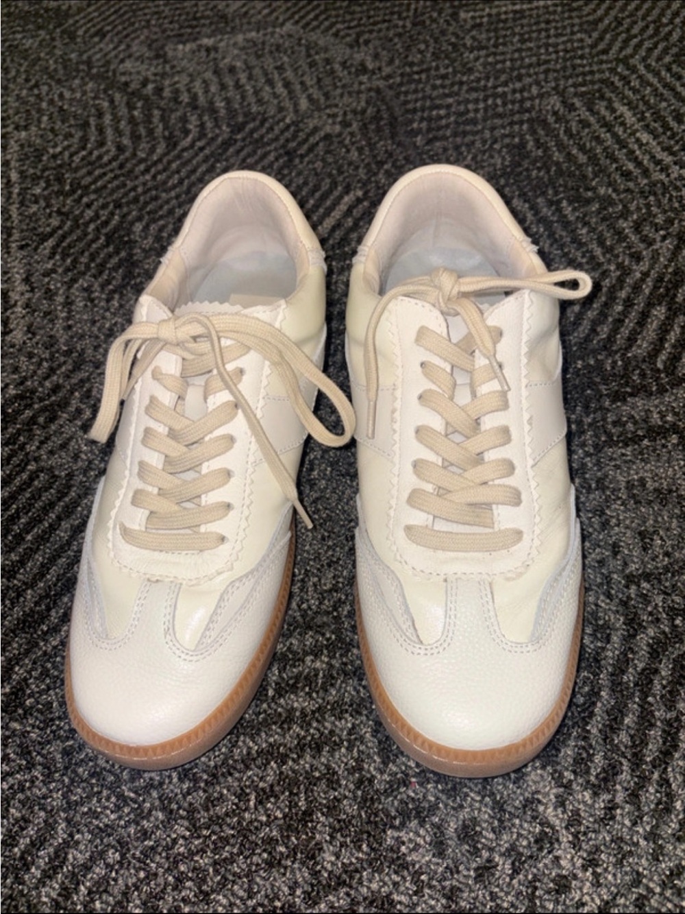 Dolce Vita Off-White Leather Sneakers with Gum Sole
